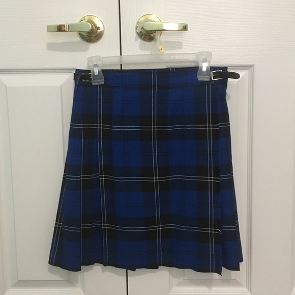 Dresses & Skirts - blue&black vintage plaid pleated wrap around skirt
